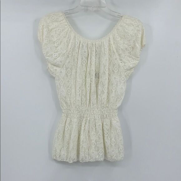 MAX STUDIO PETITE Womens SP ivory off the shoulder lace top - Picture 2 of 5